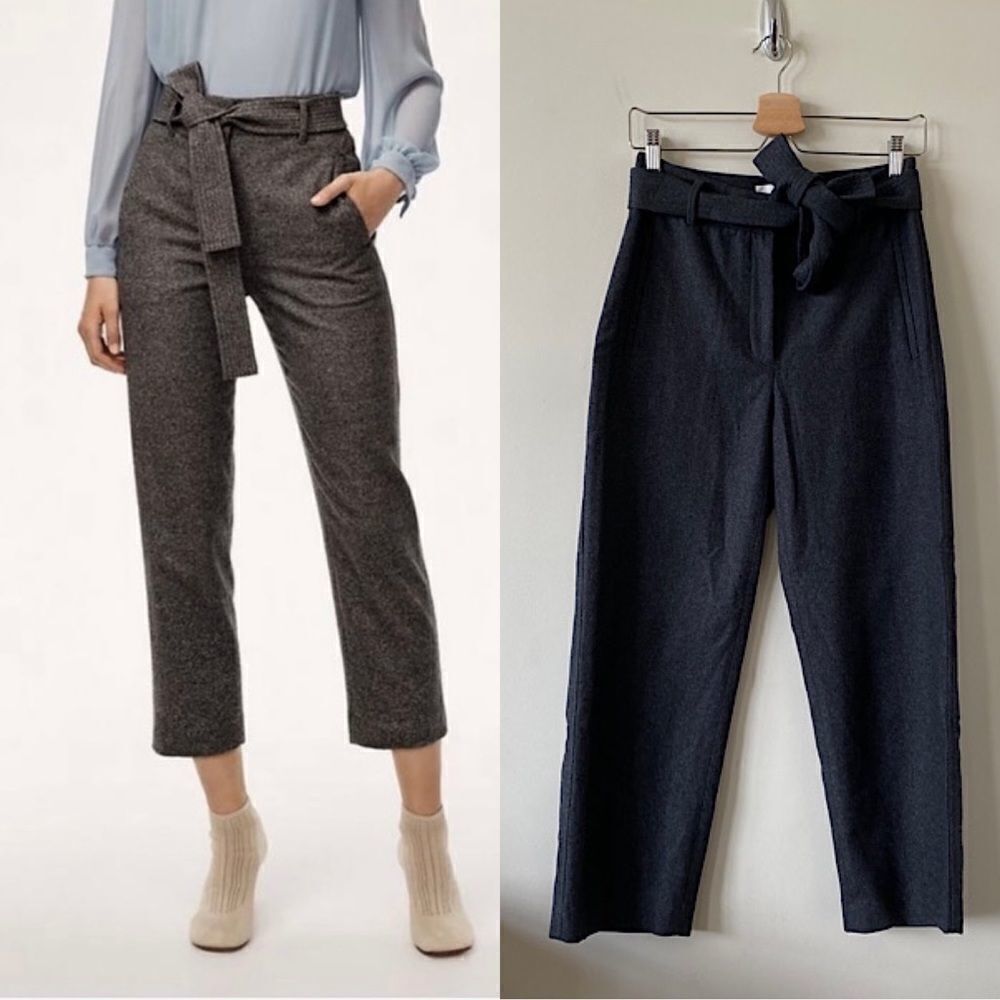 Aritzia-Wilfred Dark Grey Wool Blend Tie Front Ankle Pants (Size:4)